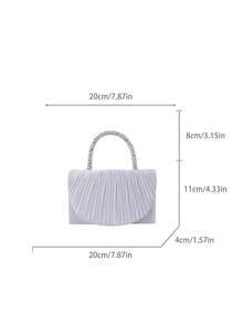 New Evening Party Small Square Bag With Structured Pleated Texture, Elegant Sophisticated Chain Strap Crossbody Handbag For Women, Formal Dress Party - White - View 4