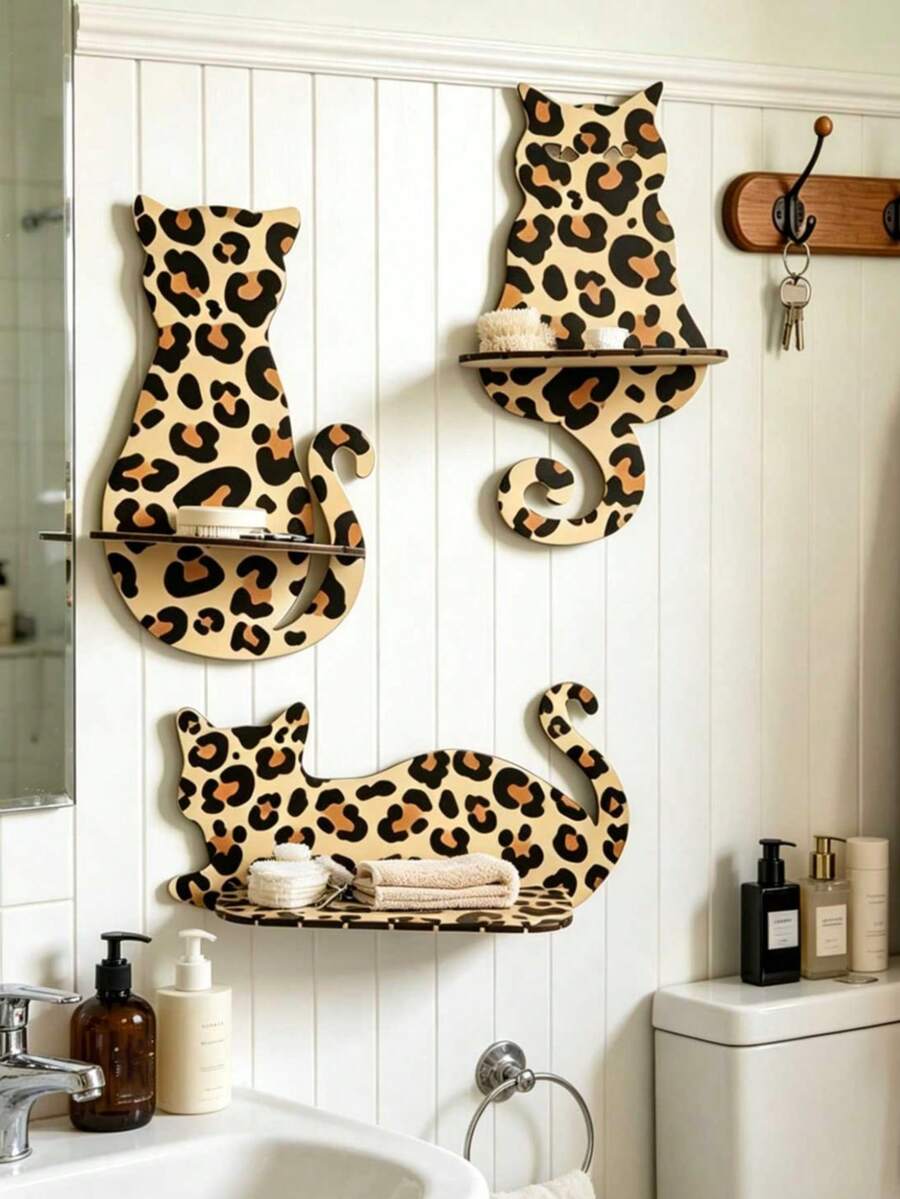 1PC Cat-Shaped Wall Shelf Animal-Shaped Floating Shelf Bohemian Style Wall Storage Rack Room Decor Shelf Bedroom Decor Key Hanger Rack Aromatherapy Display Shelf Balcony Plant Shelf Suitable For Bedroom Living Room Balcony Kitchen - Multicolor - View 1