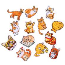 16pcs Orange/Yellow Cute Cat Fabric Patches, Minimalist Knitted Embroidery Design, Suitable For Clothing DIY Decoration, Bag Decoration, Hole Patching, Product Decoration And Embellishment - Kitten - View 4