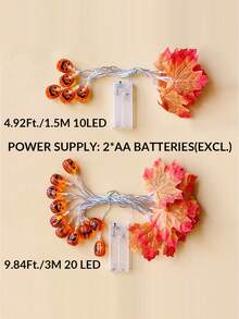 1件 1.5/3M 電池供電萬聖節裝飾 秋季楓葉與南瓜 LED 仙女串燈，萬聖節派對裝飾楓葉燈，萬聖節南瓜楓葉裝飾燈，萬聖節詭異南瓜楓葉窗戶燈，秋季裝飾 - 南瓜+楓葉 - 查看 8