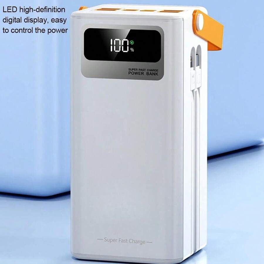 Batterie externe 40000mAh avec charge rapide 22,5W, chargeur portable batterie externe adapté aux smartphones avec 4 câbles intégrés et lampe de poche de camping (4*10000mAh cellule de batterie) - Blanc - Voir 1