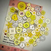 12/24/36/48/60/72/84Pcs Mixed Yellow And White Resin Buttons, Random Pattern And Color Heart, Flower, Apple Series Small Buttons, Plastic DIY Handmade Buttons Suitable For Sewing, Knitting, Craft DIY - Multicolor - View 1