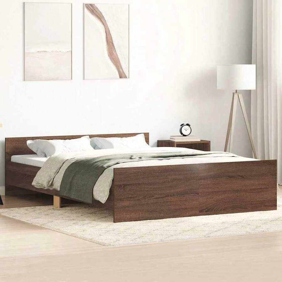 vidaXL Bed Frame, Bed Base With Slatted Base, Bed, Guest Bed With Headboard And Footboard, Single Bed, Bedroom Bed, Bedroom Furniture, Dark Oak 75x190cm, Engineered Wood - 橡木深色 - 查看 1