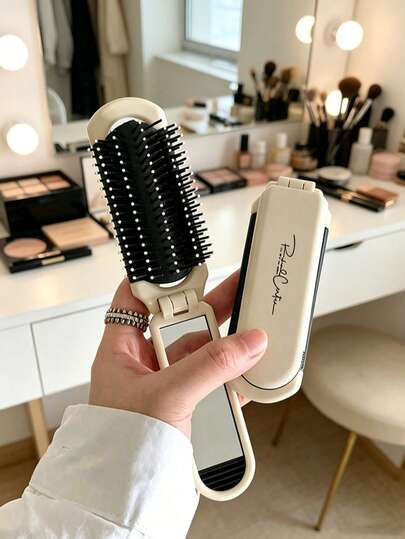 2/1pc Exquisite Butterfly Folding Cleaning Brush With Mirror, Portable Airbag Soft Bristle Lightweight Tool, Fits Wallet Handbag Travel Outdoor Use, New Year Valentine Mother's Father's Day Graduation Gift