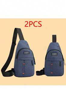 Two Pieces Textured Crossbody Bag, With Multiple Pockets, Adjustable Wide Strap, Largecapacitysingleshoulderbag, Suitable For Both Men And Women - Blue - View 7