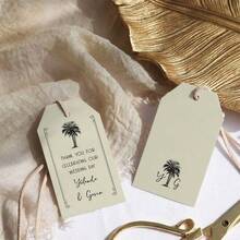 100pcs Customized Exquisite Wedding Welcome Gift Tags, Emerald Green Plant Pattern, Customizable Wedding Return Gift Tags, Personalized Thank You Gift Tags, Suitable For Weddings, Birthdays, Bridal Showers, Dinner Parties, Holiday Calendars And Other Occasions. - Multicolor - View 5
