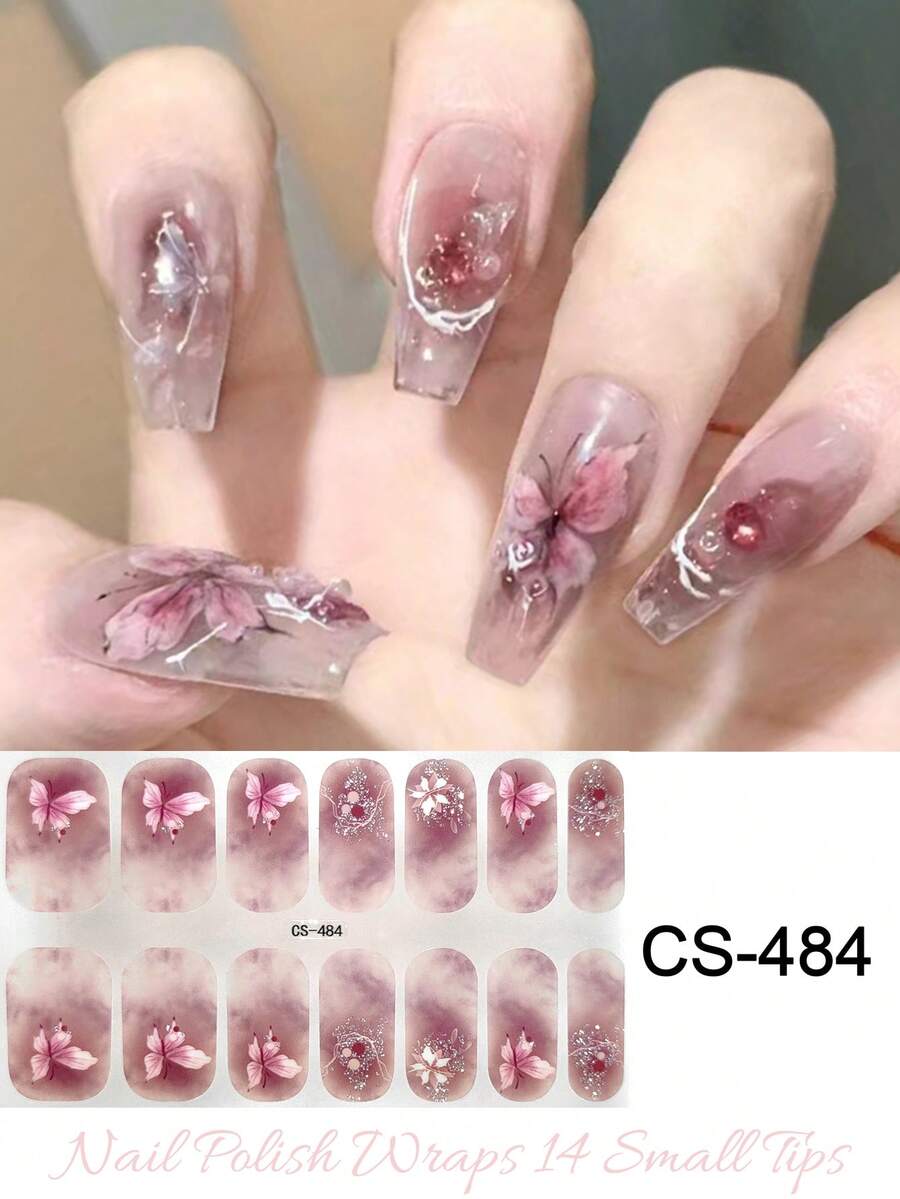 Coral Pink No-Bake Gel Nail Stickers, Waterproof Nail Film, Solid Color, Neon Green, Gradient Full Cover - 紅木色 - 查看 1