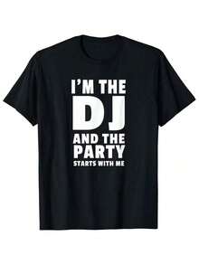 Herren Baumwolle DJ Party Text Rundhals Musik Fan Lässig Sommer T-Shirt Schwarz T-Shirt GNE0 - Schwarz - Übersicht 1
