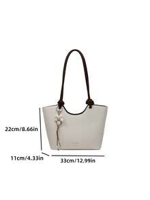 Bolso de hombro tipo tote para mujer, gran capacidad, beige minimalista, con encanto floral lindo, suave y elegante, adecuado para compras y desplazamientos - Beis - Ver 8