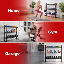 COSTWAY 3-Tier Dumbbell Rack, 529LB Capacity Heavy-Duty Adjustable Weight Rack Stand - Black - View 4