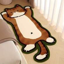 1pc Green Velvet Cat Pattern Asymmetrical Shaped Rug, Cute And Comfortable, Suitable For Bedroom Or Living Room Sofa Mat - Multicolor - View 1