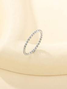 Thin Twisted Rope Plain Ring, 14K Gold Plated 304 Stainless Steel, Waterproof Hypoallergenic Non-Fading, Ins Gentle Style Stackable Thin Ring - Rx1.5 - View 19