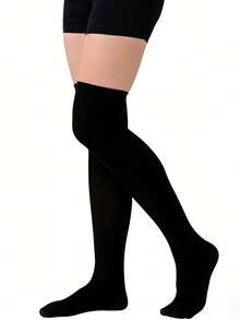 1 Pair Women's Black Over-The-Knee Thigh High Stockings, Slimming Super Elastic 80D Velvet Breathable Anti-Snag Thigh High Socks - Black - View 6