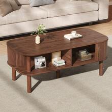 Coffee Table 110 * 55 * 45 Cm Made Of MDF, Living Room Table With Roll-Up Door, Open Compartments For Storage, Load Capacity Up To 60 Kg, Scandinavian Coffee Table, Side Table For Sofa, Coffee Table, Walnut Color. - 胡桃木色 - 查看 3