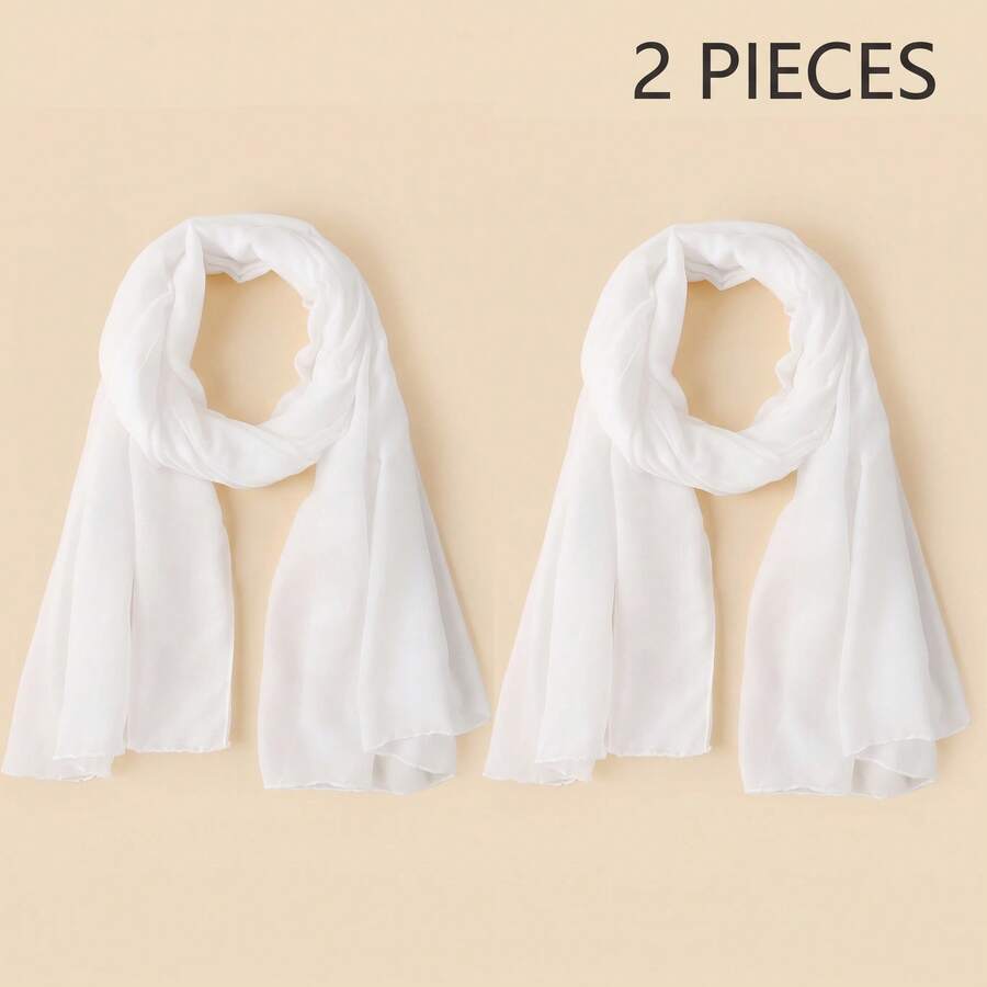 1 pieza Pañuelo largo de algodón unicolor árabe con protección solar, adecuado para uso en la mezquita, hijab modesto - Blanco 2 piezas - Ver 1