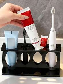 1PC Black & White Optional Plastic Toothbrush Holder, 4 Holes Freestanding Countertop Storage Stand For Electric Toothbrushes And Toothpaste, Multifunctional Modern Bathroom Washbasin Oral Care Organizer Rack - Multicolor - View 8