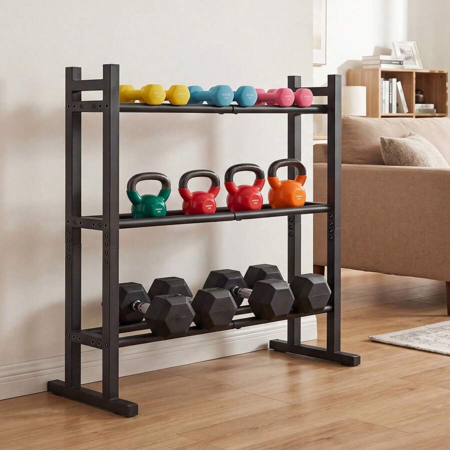COSTWAY 3-Tier Dumbbell Rack, 529LB Capacity Heavy-Duty Adjustable Weight Rack Stand - Black - View 1