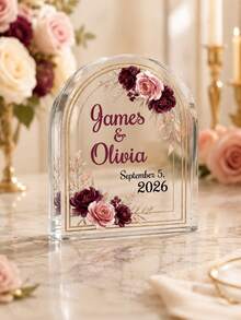 Custom Wedding Acrylic Arch Sign | Personalized Name & Date Engagement Gift | Romantic Couple Commemorative Decor, Love Starts Here - Multicolor - View 1