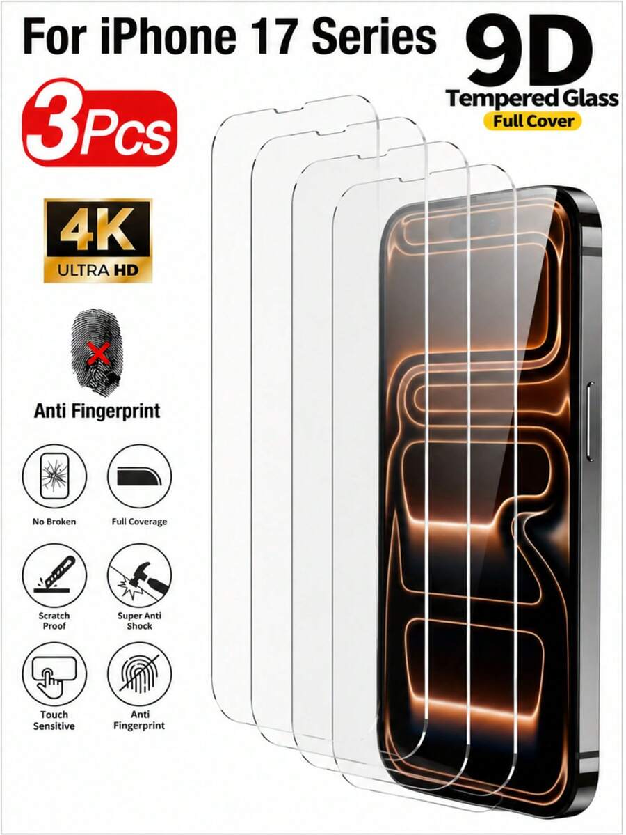 CASECOPS 3pcs High Definition Transparent Tempered Glass Screen Protector, Compatible With IPhone 11 To 17 Series, Full Screen Coverage Frameless Design, Anti-Scratch Anti-Shatter Anti-Fingerprint, High Transparency Original Color Restoration, Touch Sensitive, Suitable For Phone Cases, Anti-Shatter Phone Screen Protector - 3PCS - View 1