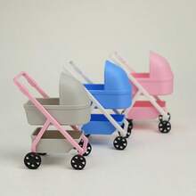Mini Baby Stroller, 1:12 Dollhouse Miniature Baby Stroller Realistic Mini Baby Cradle Cart Accessories, Perfect Collectible And Holiday Gift - pink 1pc - View 4