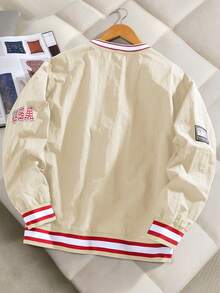 Sweatshirt Fashion Pria DIYIE, Sweatshirt Leher V Bordir, Sweatshirt Y2K, Sweatshirt Pakaian Olahraga Kampus, Sweatshirt Komuter Nyaman, Kain Tenun, Tidak Melar - Aprikot - View 2