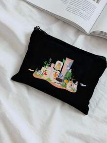 Picture Printed 1pc Personalized Canvas Bag, Unique Customizable Design With Photos, Scenery Or Illustration, Foldable, Large Capacity, Lightweight, For Anniversaries, Christmas, Customized Toiletry Bags, Travel Essential, Boho Chic, Aesthetic - Black - View 3