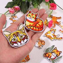16pcs Orange/Yellow Cute Cat Fabric Patches, Minimalist Knitted Embroidery Design, Suitable For Clothing DIY Decoration, Bag Decoration, Hole Patching, Product Decoration And Embellishment - Kitten - View 3