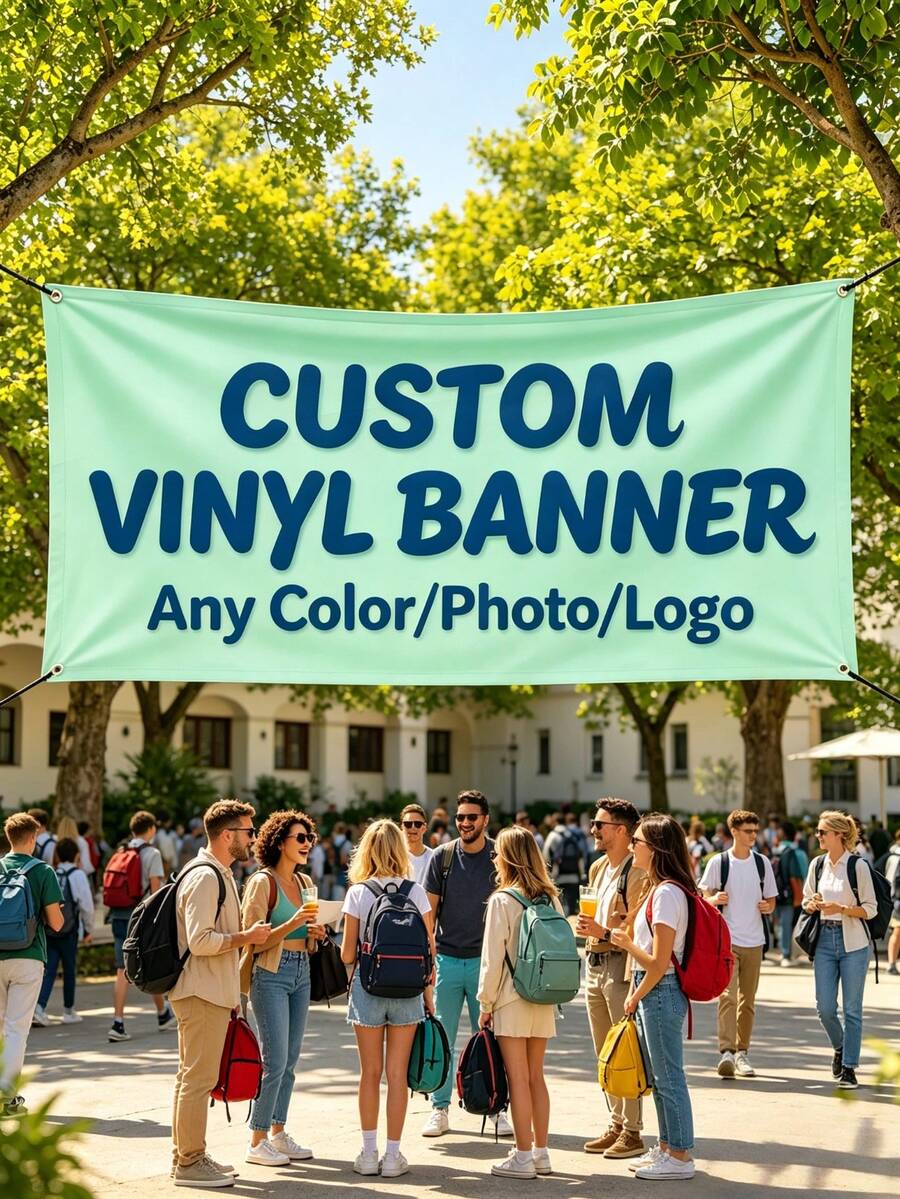 1pc Personalized Vinyl Banner, Custom Text/Logo/Image, Indoor/Outdoor Use, Custom Commercial Ad And Birthday Banner, Waterproof Indoor/Outdoor Sign, Full Color Custom Text And Logo, Suitable For Wedding, Birthday, Holiday And More - Multicolor - View 1