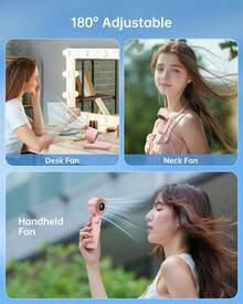 3-In-1 Foldable Handheld Fan 3600mAh Rechargeable Portable Neck Desk Fan LED Display 5-Speed Cooling Travel Makeup Summer Essential - Dusty Pink - View 7