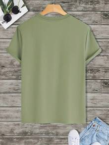 Patterned T-Shirt, Casual Crew Neck, Suitable For All Seasons, Knitted Fabric With Slight Stretch, Geometric Design, Adult Short-Sleeve T-Shirt - 白色 - 查看 11
