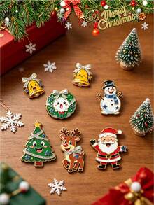7pcs Christmas Refrigerator Magnets, Acrylic Flat Magnetic Decorative Pieces, Including High-Definition Santa Claus, Christmas Tree, Snowman, Reindeer, Bell Patterns. Suitable For Refrigerator, Car And Storefront, Creating Holiday Atmosphere, Can Be Used As Small Gifts For Family And Friends - Multicolor - View 2