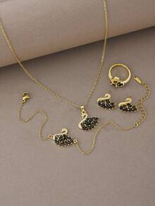 Pendientes de oro de 18K, collar de circonita de cobre, pulsera de múltiples capas enlazadas, conjunto elegante y lujoso, adecuado para uso diario, citas, fiestas y regalos - Dorado - Ver 3