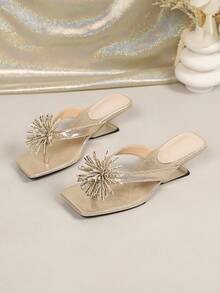 Women's High Heel Sandals Paisley Pattern Western Wedding Style Elegant PU Leather Rhinestone Floral Vacation Style Summer Travel Party Sandals - Gold - View 2