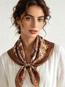1pc 65*65cm Coffee Brown Ornate Full Floral Paisley Print Satin Imitation Silk Scarf Thin Multi-Use Scarf For Neck/Shawl/Waist All Seasons Daily Party - Multicolor - View 3
