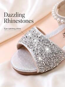Infant/Toddler Girls' Flat Shoes, Sequin & Pearl Decor, Princess Crystal Shoes For Spring, Summer & Autumn - Silver - View 3