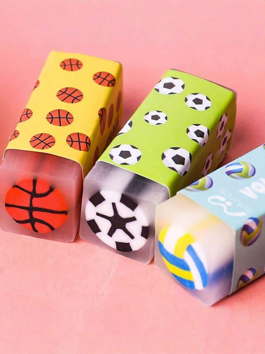6pcs Sports Erasers, Basketball, Soccer And Volleyball Shaped, Suitable As Sports-Themed Birthday Party Or Back To School Gifts, First Day Of School