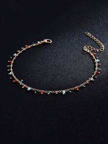 1pc Fashionable Colorful Seed Bead[Random Color]Tassel Pendant Anklet, Suitable For Daily Wear, Beach, Outings, Holiday Birthday Gift For Friends - Yellow Gold - View 5