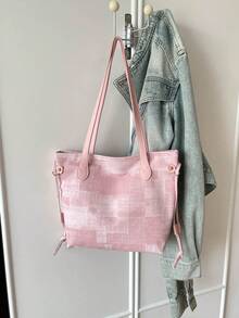 Large Capacity Women's Tote Bag, New Minimalist Commuter Shoulder Bag - Pink - View 6