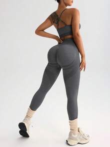 Sports Women's Casual Solid Color Camisole And Leggings Sports Suit, Summer - Dark Grey - View 9