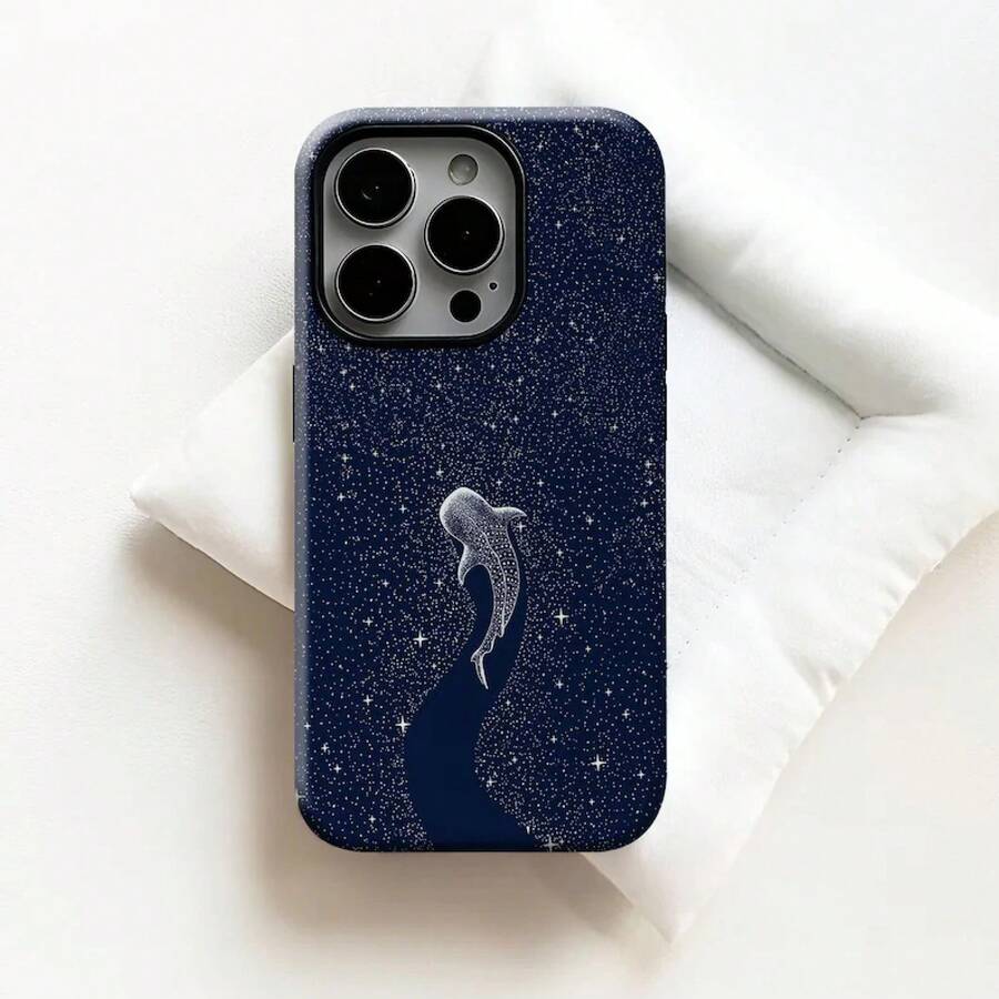 Dreamy Whale Shark Phone Case, Blue Sky, White Stars, Suitable For IPhone17, IPhone16, 15, 14, IPhone13, 12, 11 Pro Max, S25, S24, S23, S22, S20 - White 1 - View 1