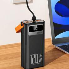 40000mAh Power Bank mit 22.5-W-Schnellladung,Tragbares Ladegerät Externer Akku geeignet für Smartphones mit 4 Integrierten Kabeln und Camping Taschenlampe(4*10000mAh Batteriezelle) - Schwarz - Übersicht 1