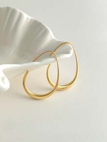 1 Pair Minimalist Chic Women's Teardrop Large Hoop Geometric Copper Earrings, Date Gift - Yellow Gold - View 4