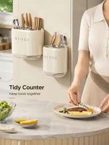 Multifunctional Cutlery Organizer And Holder For Knives, Forks, Spoons, And Chopsticks, Equipped With A Transparent Drip Tray; Features A Durable Beige Design That Neatly Stores Various Utensils, Suitable For Kitchen Countertops Or Dining - View 4