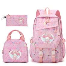 Miniso Kit de mochila 3 em 1 My Melody com laço, moldura de renda e escamas de sereia rosa, para campismo, viagem de carro, passeio na cidade, férias e uso diário - Rosa - Ver 4