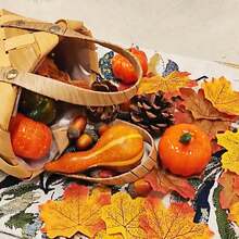 50pcs Artificial Pumpkins, Autumn Harvest Artificial Pumpkin Set, Home Decor, Autumn Pumpkin Decoration Set, Mini Artificial Gourds, Maple Leaves, Acorns Decoration, Suitable For Home, Wedding, Autumn Tabletop Display, Halloween, Thanksgiving, Harvest Farmhouse Table Multi-Layer Tray Set, Best Seasonal Holiday Decoration Supplies - Multicolor - View 7