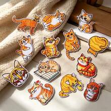 16pcs Orange/Yellow Cute Cat Fabric Patches, Minimalist Knitted Embroidery Design, Suitable For Clothing DIY Decoration, Bag Decoration, Hole Patching, Product Decoration And Embellishment - Kitten - View 1