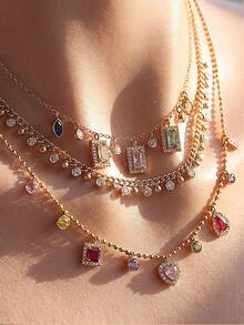 Fashionable Colored Zirconium Stainless Steel Necklace - Luxurious And Exclusive Collar Chain For Women - Multicolor - View 1
