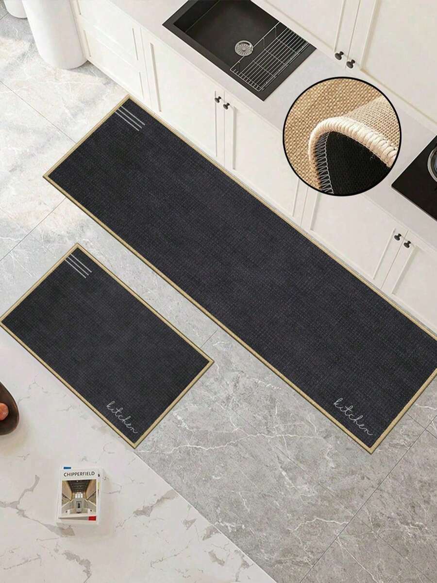 1pc Deep Black Retro Textured Kitchen Mat 3.5mm Soft Rubber Water-Absorbing Mat, Suitable For Kitchens, Bathrooms, Living Rooms, Outdoor Door Mats, Kitchen Rugs, Home Decor, And Toilet Mats. - Multicolor - View 1