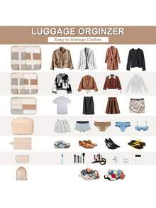7-Piece Travel Clothing Storage Set, Hand Washable Or Professionally Dry Clean, Polyester Material, Suitable For Business Trips And Vacation Use - Multicolor - View 10