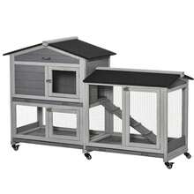PawHut Small Animal Hutch With Wheels, Dwarf Rabbit Hutch, Outdoor Run, Asphalt Roof, Small Animal House, Dwarf Rabbit Run, Two-Story, Fir Wood, Steel, Grey, 157.4 X 53 X 99.5 Cm-XY683466 - D51-314LG - View 7